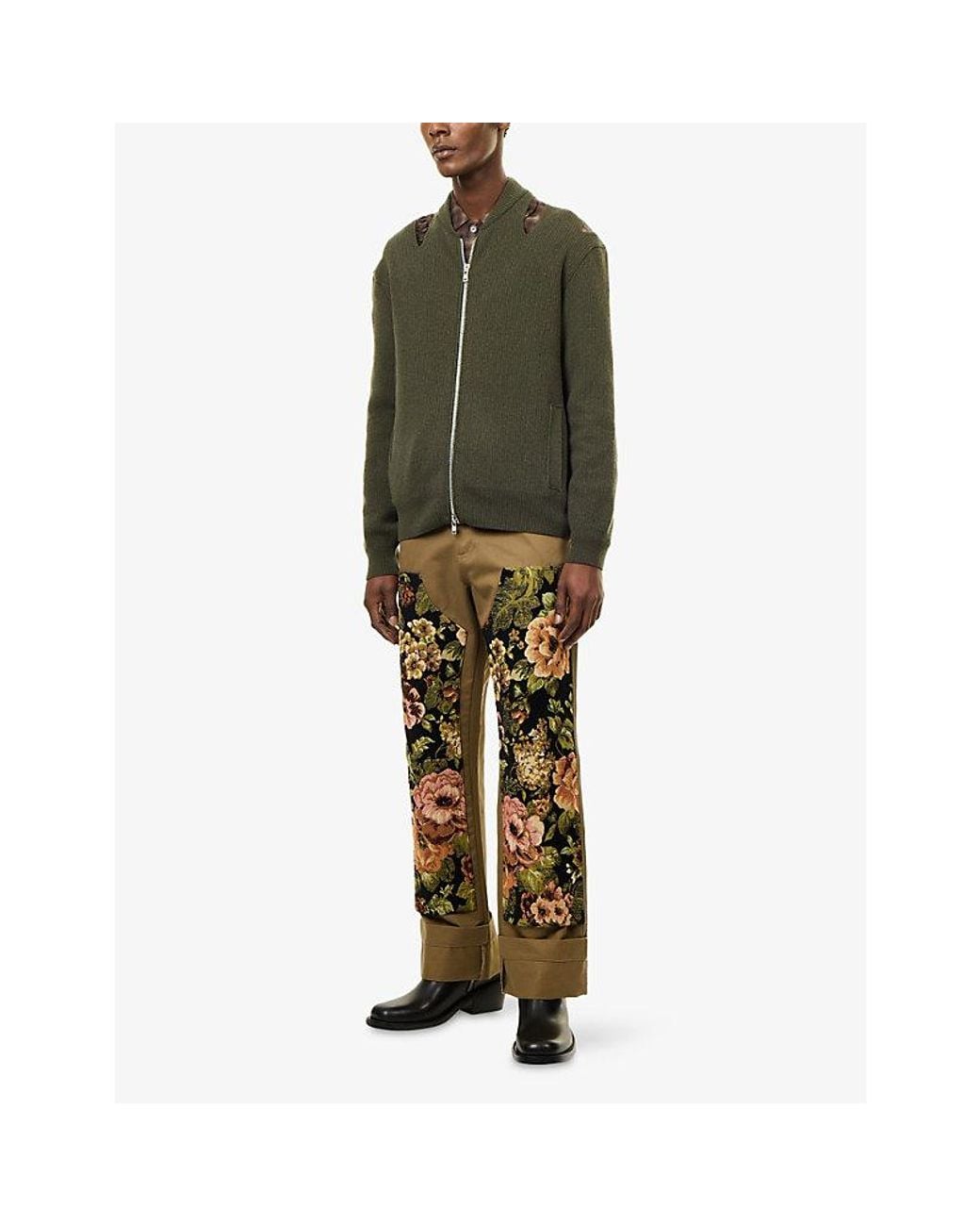 Simone Rocha Green Slash Cut-Out Merino-Wool Blend Cardigan for men