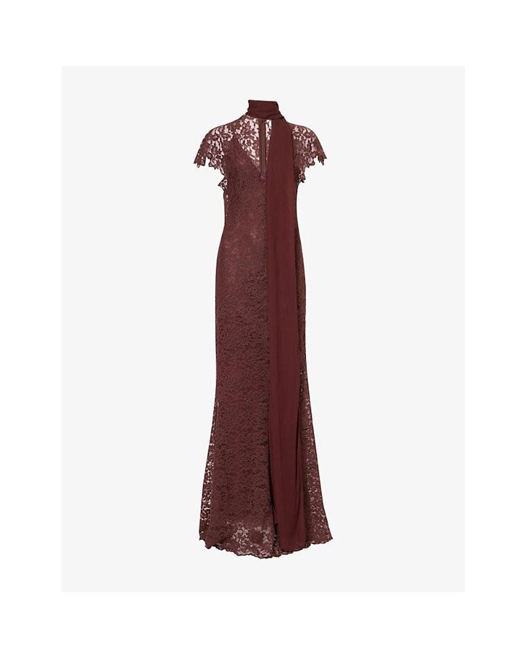 De La Vali Red Solina Lace Maxi Dress