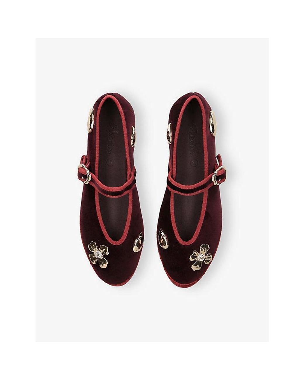 Flabelus Red Mae Pierre Jewel Velvet Mary-Jane Flats