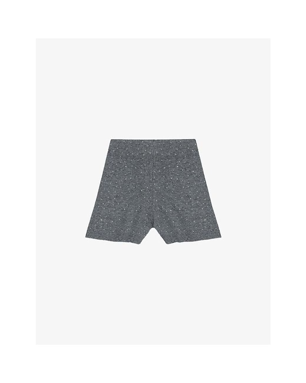 Maje Gray Rhinestone-Embellished Knitted Wool-Blend Shorts