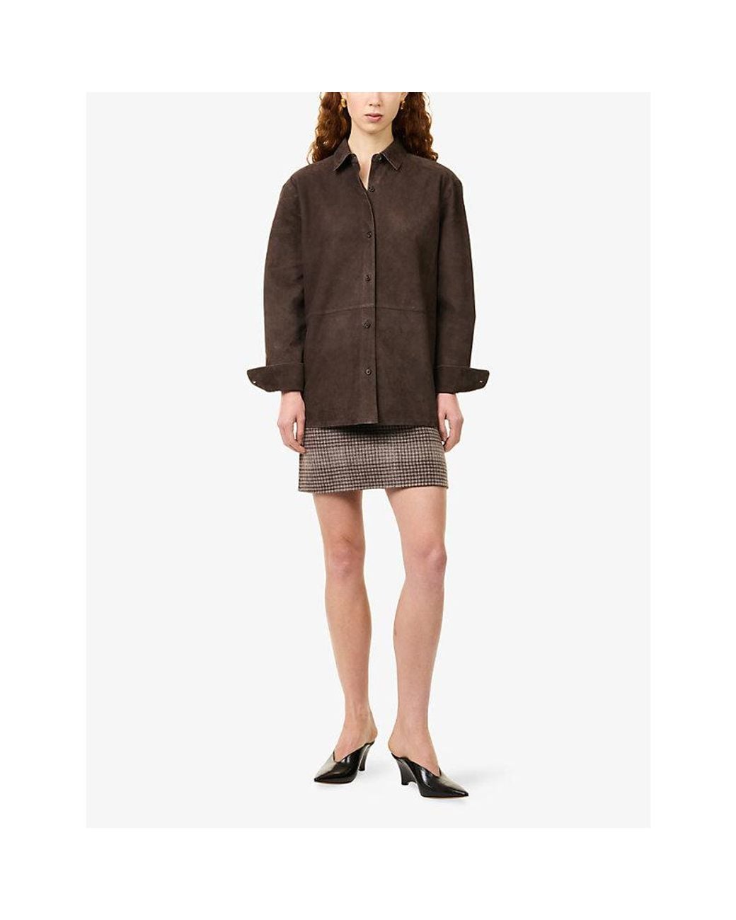 Theory Brown Button-Up Suede Leather Shirt