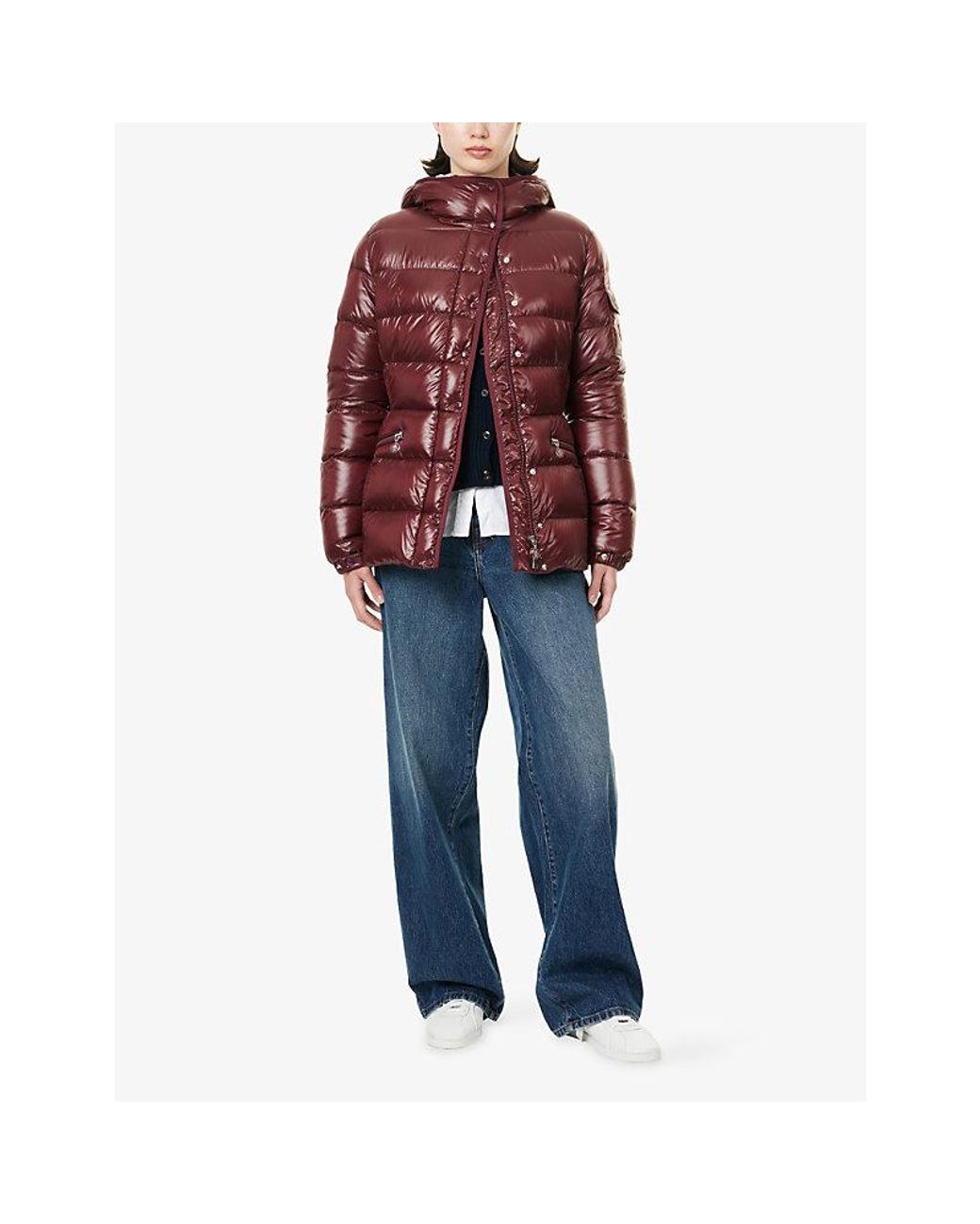 Moncler Red Barante Hooded Shell-Down Jacket