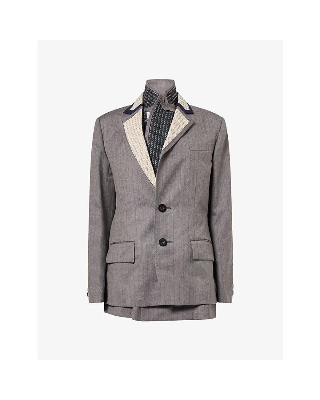 Sacai Gray Double-Layered Wool Blazer