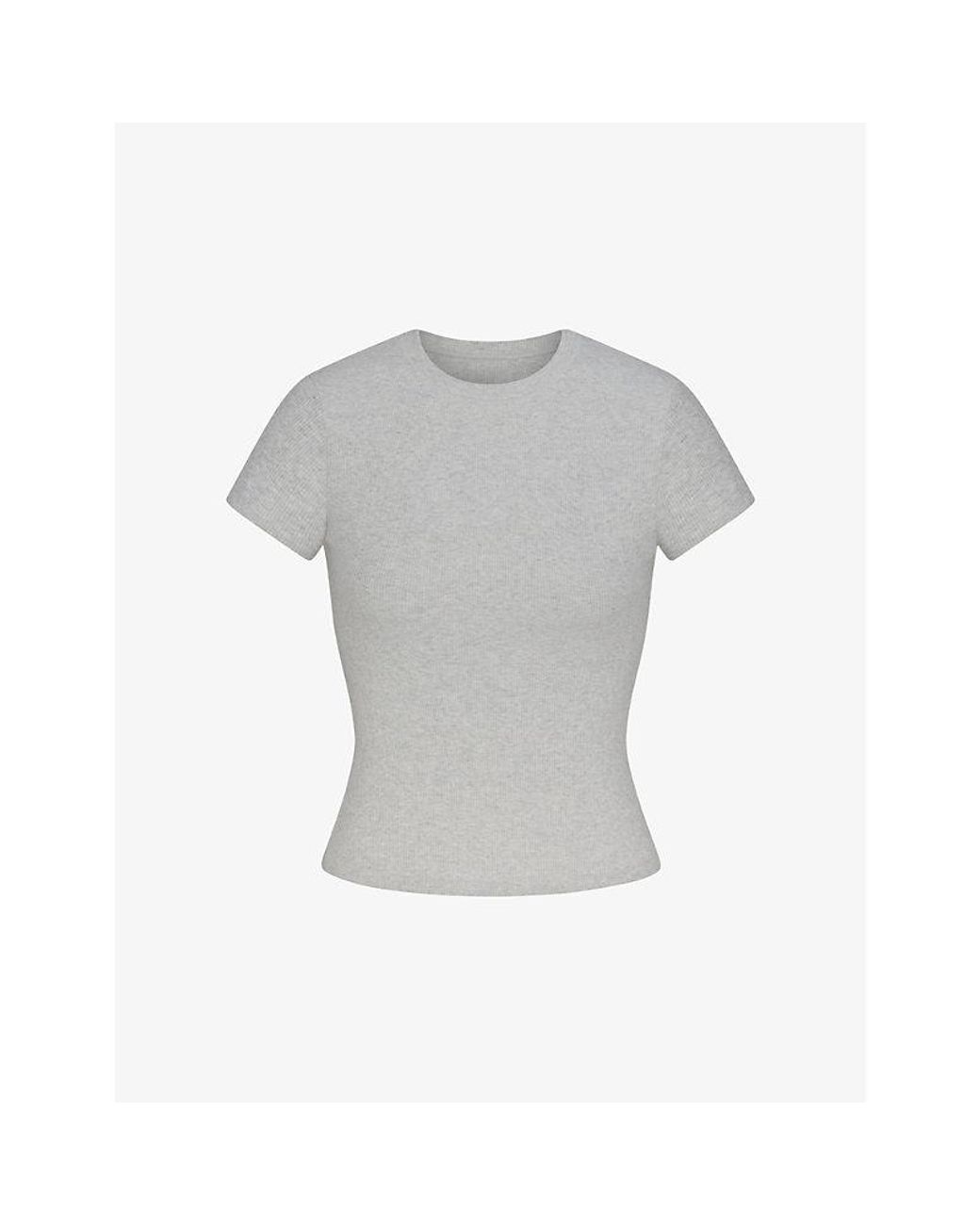 Skims Scoop-neck Cropped Stretch-cotton T-shirt in Gray