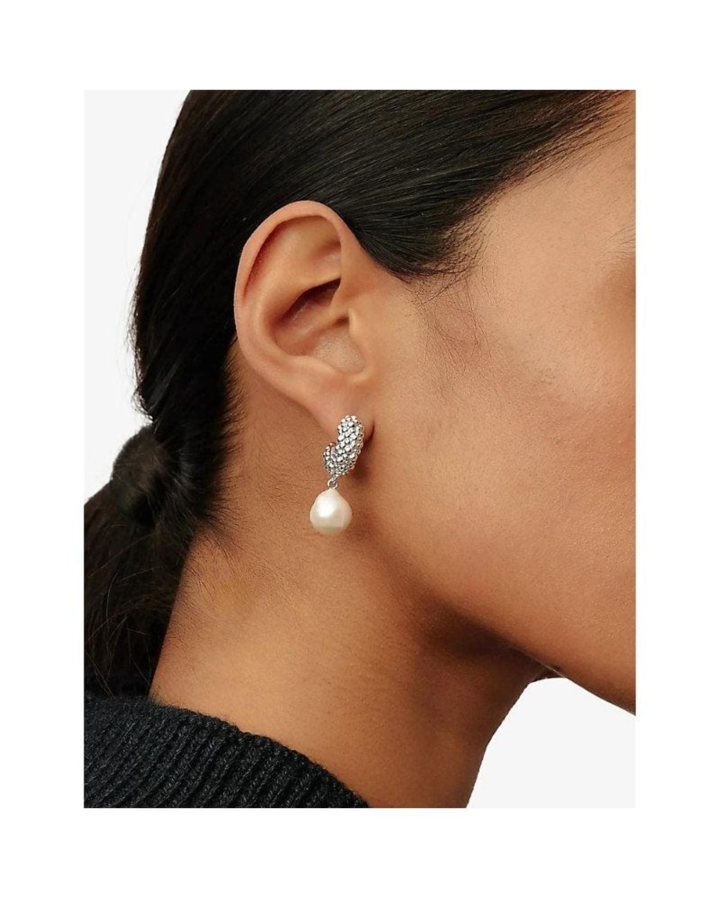 Missoma White Pearl Baya Charm Small Sterling- Hoop Drop Earrings