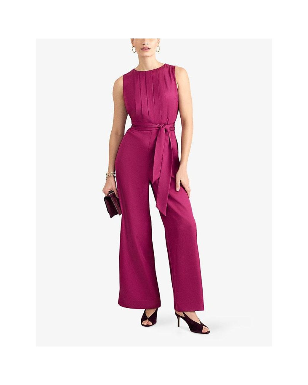 Phase Eight Purple Janine Wide-Leg Satin Jumpsuit