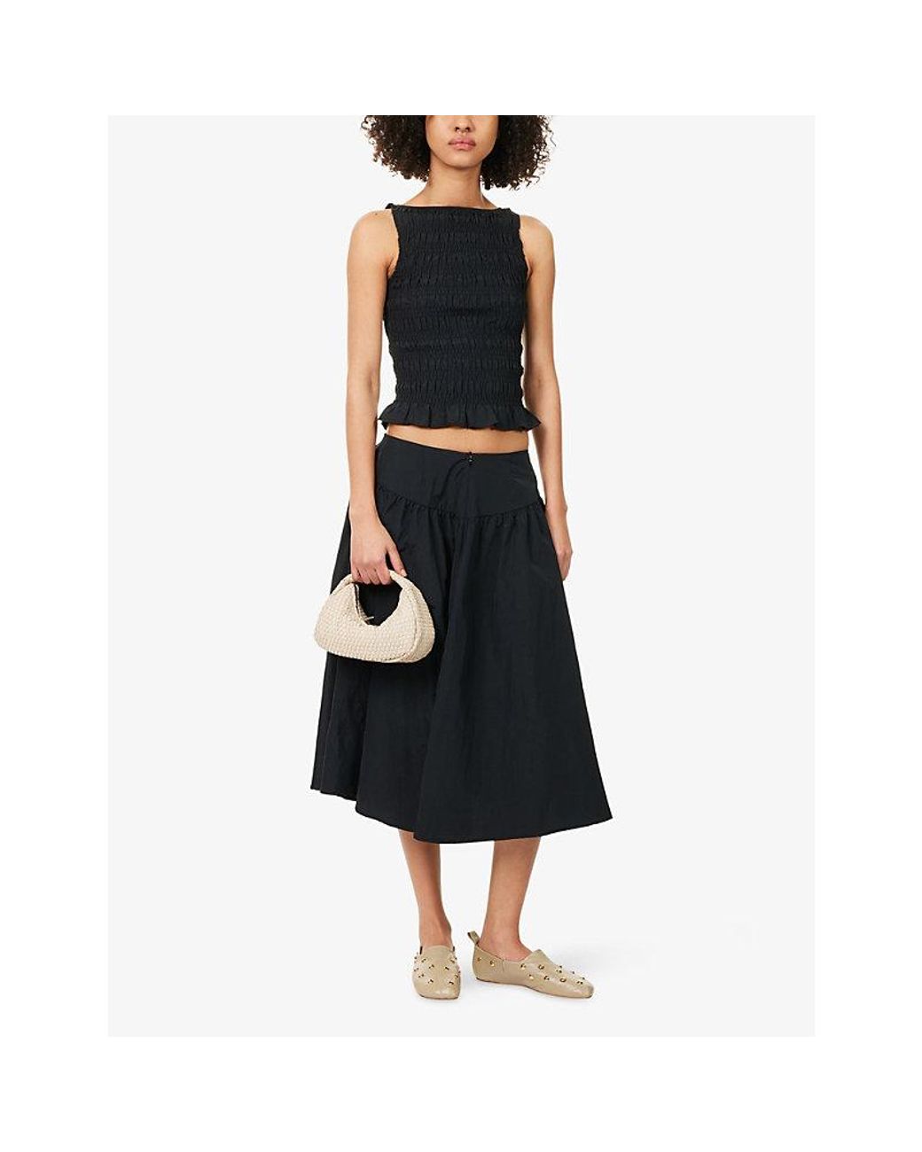 Peachy Den Blue Deba Zipped Midi Skirt