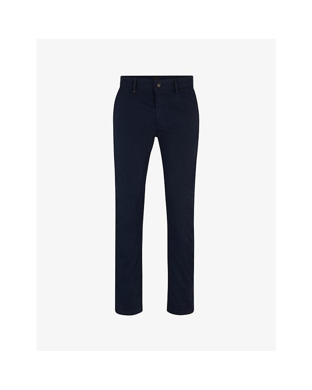Boss Blue Casual Slim-Fit Straight-Leg Stretch-Cotton Trousers for men