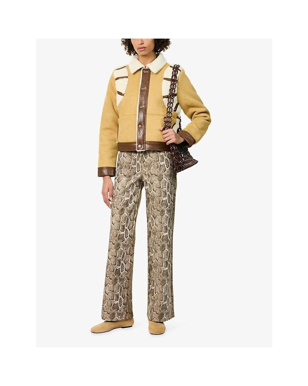 Mother Natural The Maven 32In Snake-Print Leather-Blend Coated Trousers