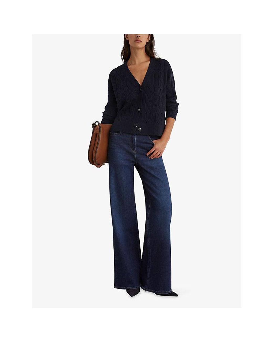 Reiss Blue Elowen Cashmere And Wool Cable-Knit Cardigan