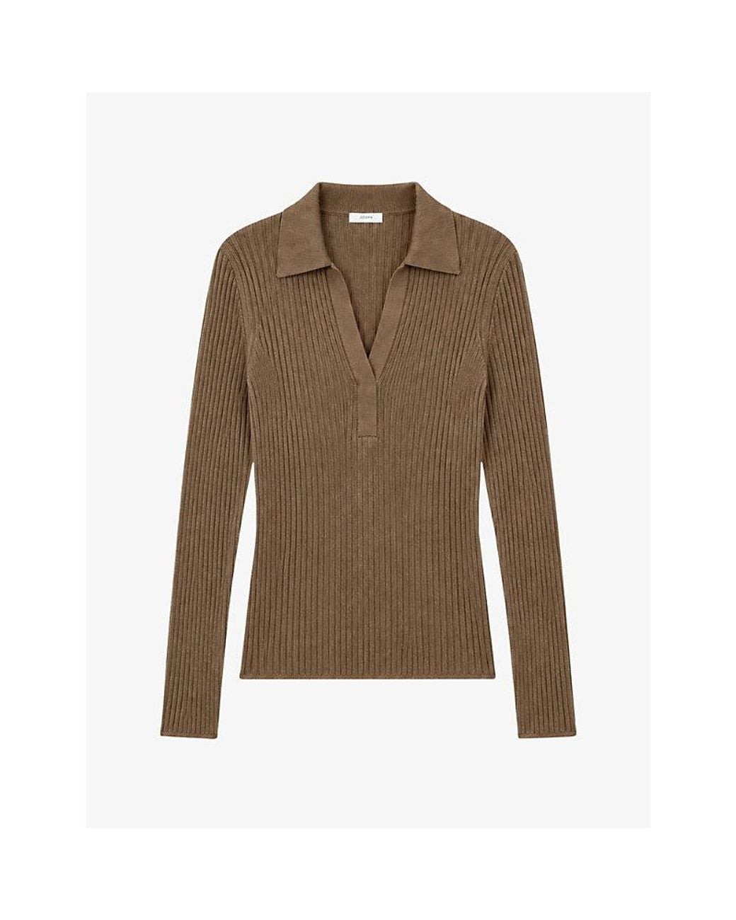 Joseph Green Collared Rib Merino-Wool Blend Polo Top