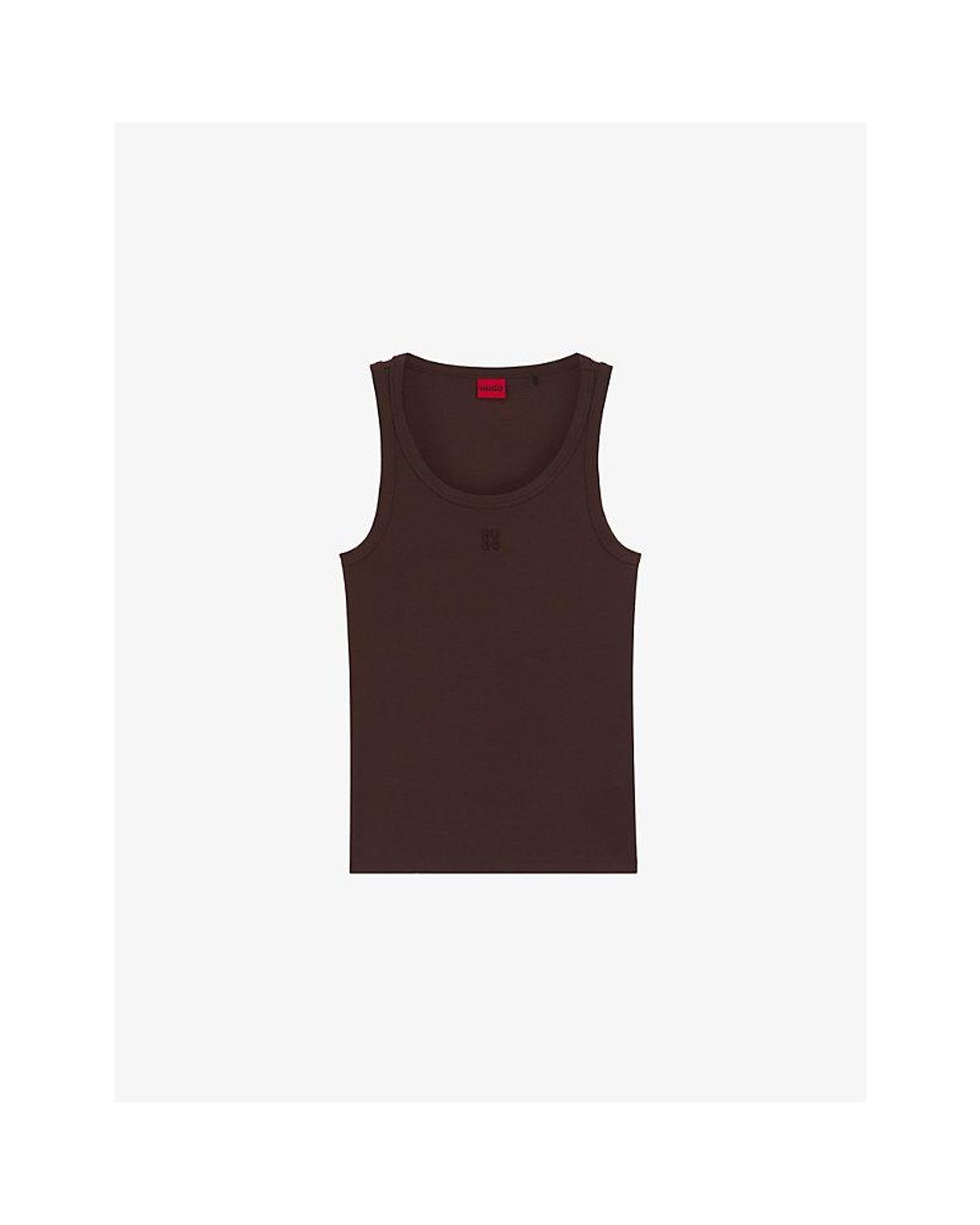 HUGO Brown Brand-Embroidered Slim-Fit Stretch Cotton-Blend Tank Top