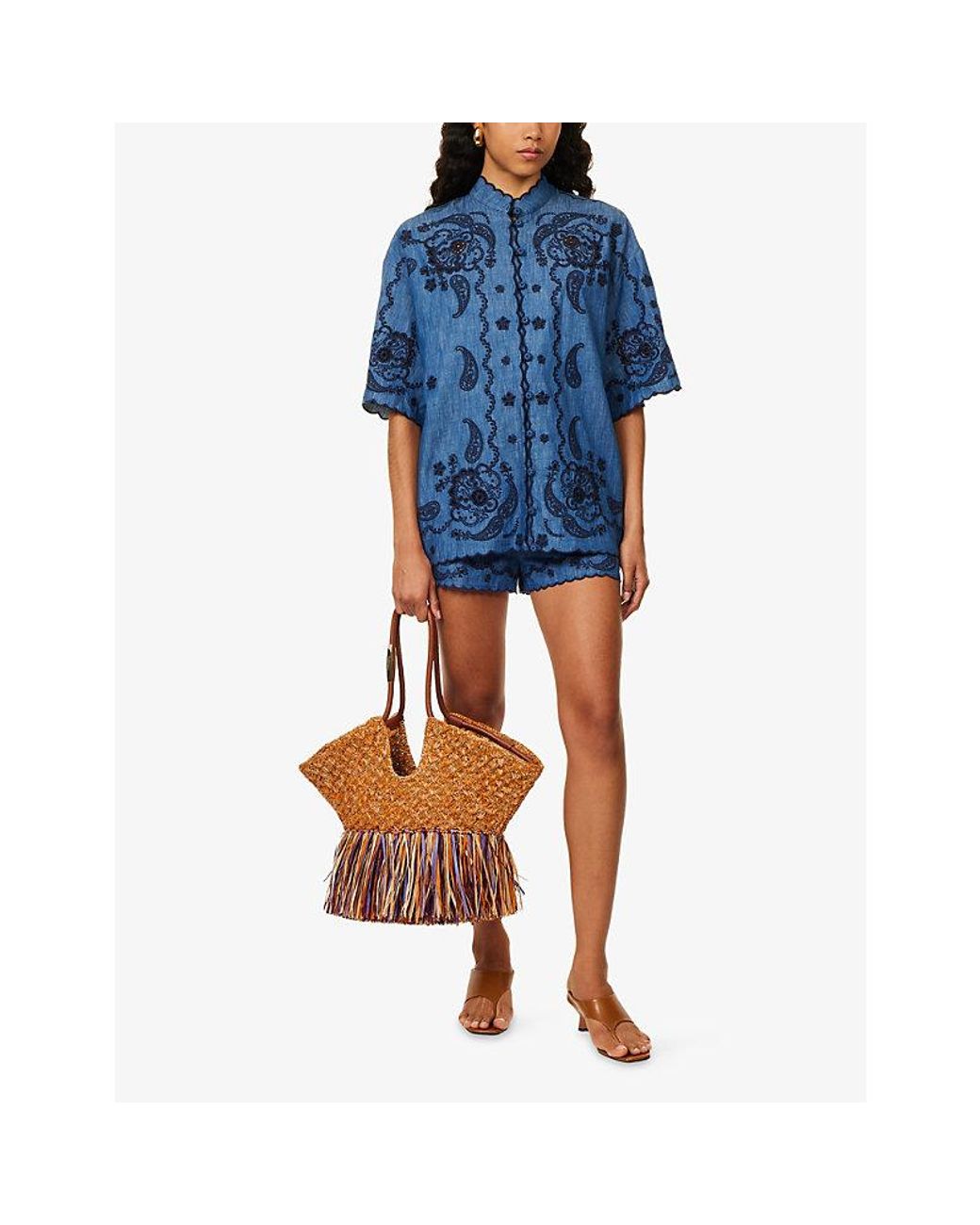 Zimmermann Blue Aster Embroidered Denim Shirt