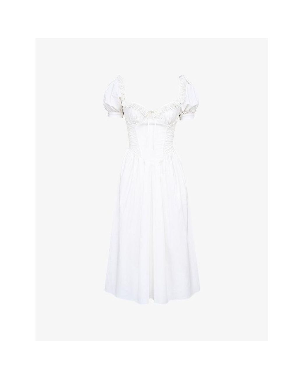 House Of Cb White Lulabell Floral-Print Stretch-Cotton Midi Dress