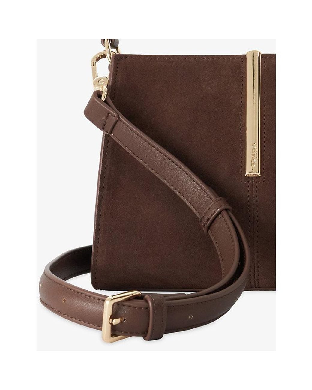Dune Brown Dinidestined Small Suede Top-Handle Bag
