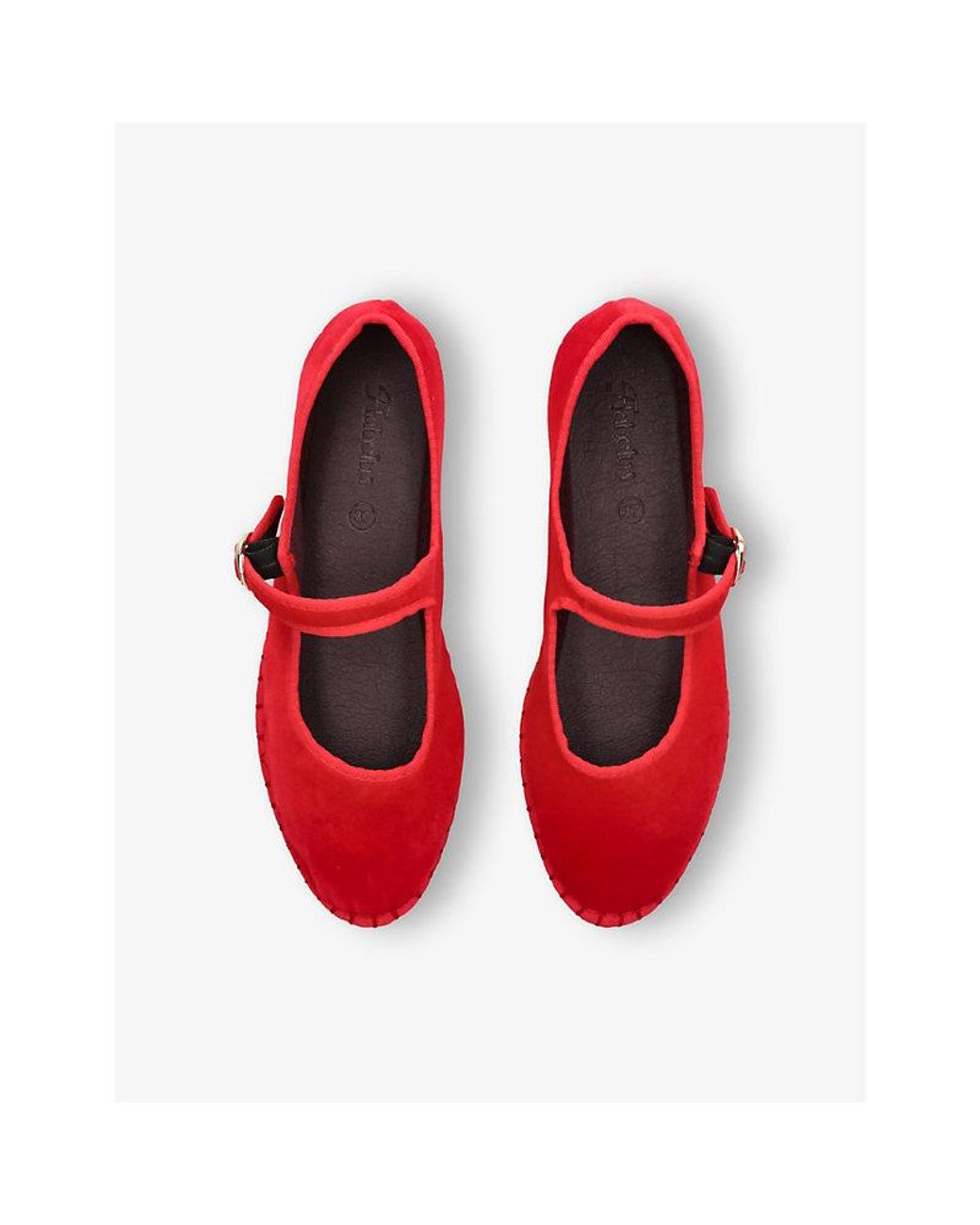 Flabelus Red Mellark Tonal-Piping Velvet Mary Jane Flats