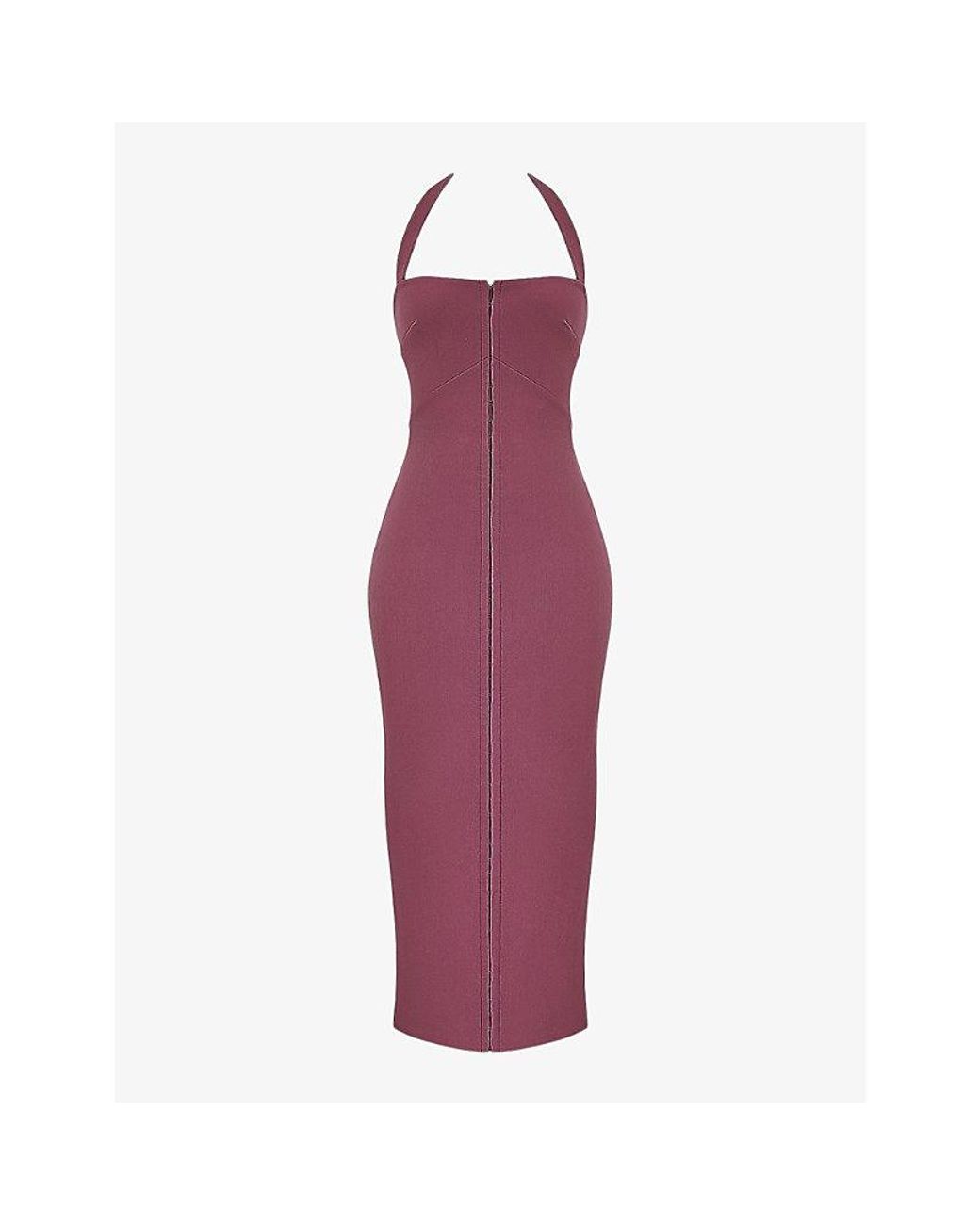 House Of Cb Purple Mia Halter-Neck Body-Con Woven Maxi Dress