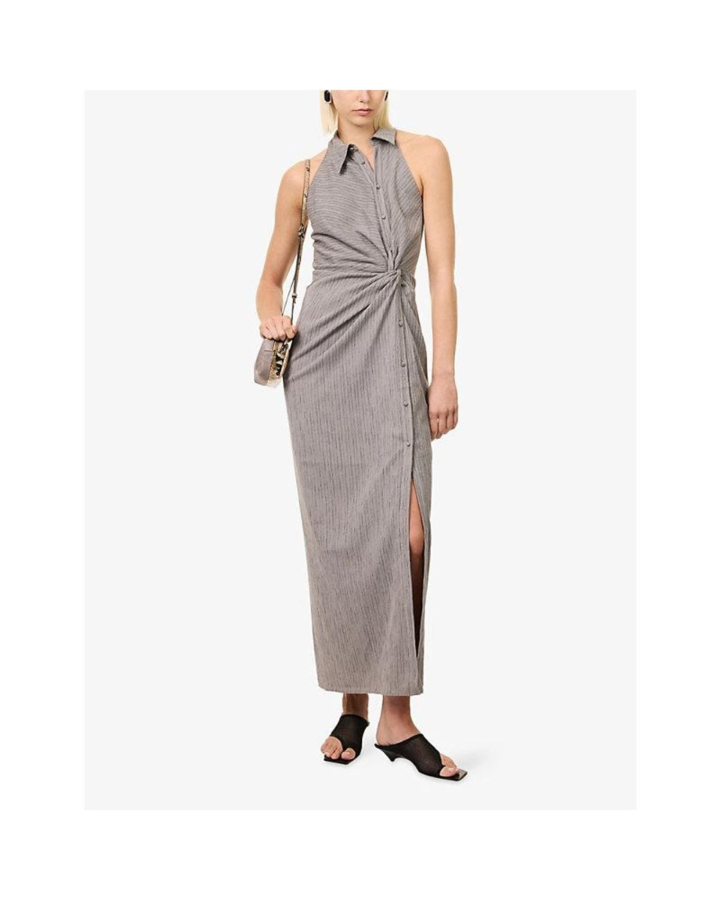 Oude Waag Gray Twist Knot Shirt Cotton-Blend Maxi Dress