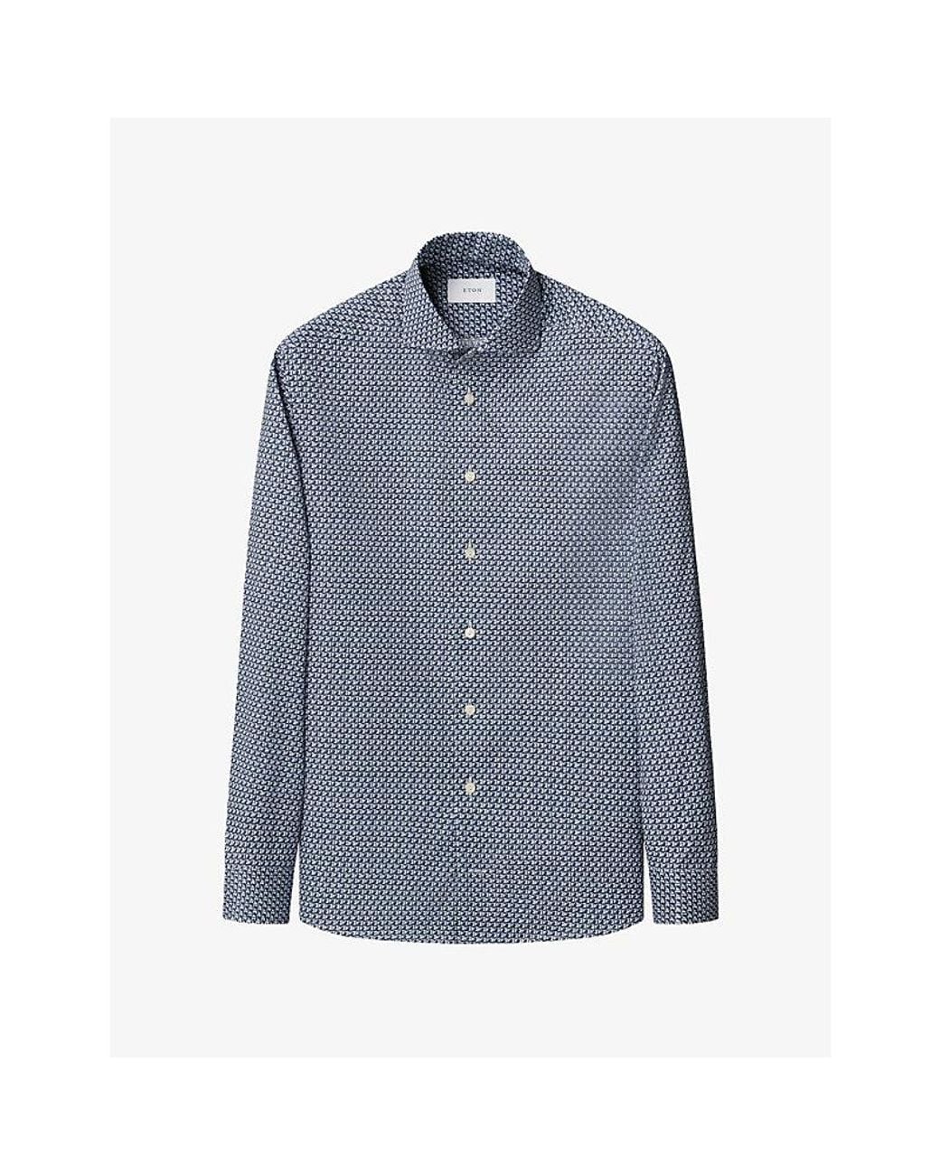 Eton of Sweden Blue Signature Geometric Slim-Fit Cotton Shirt for men