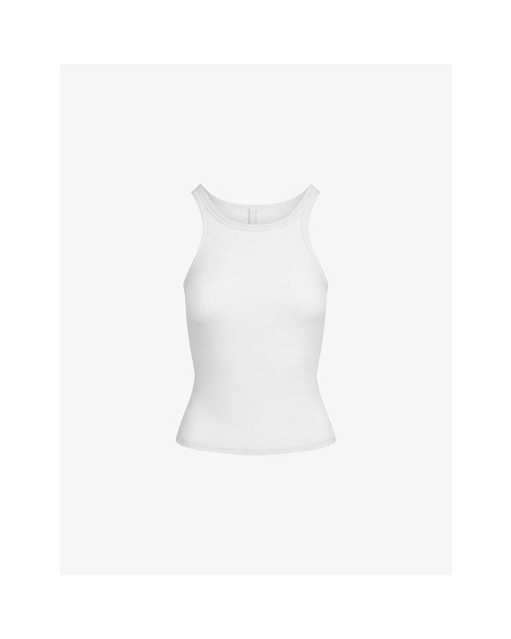 Skims White Sheer Rib Cotton-Blend Tank Top