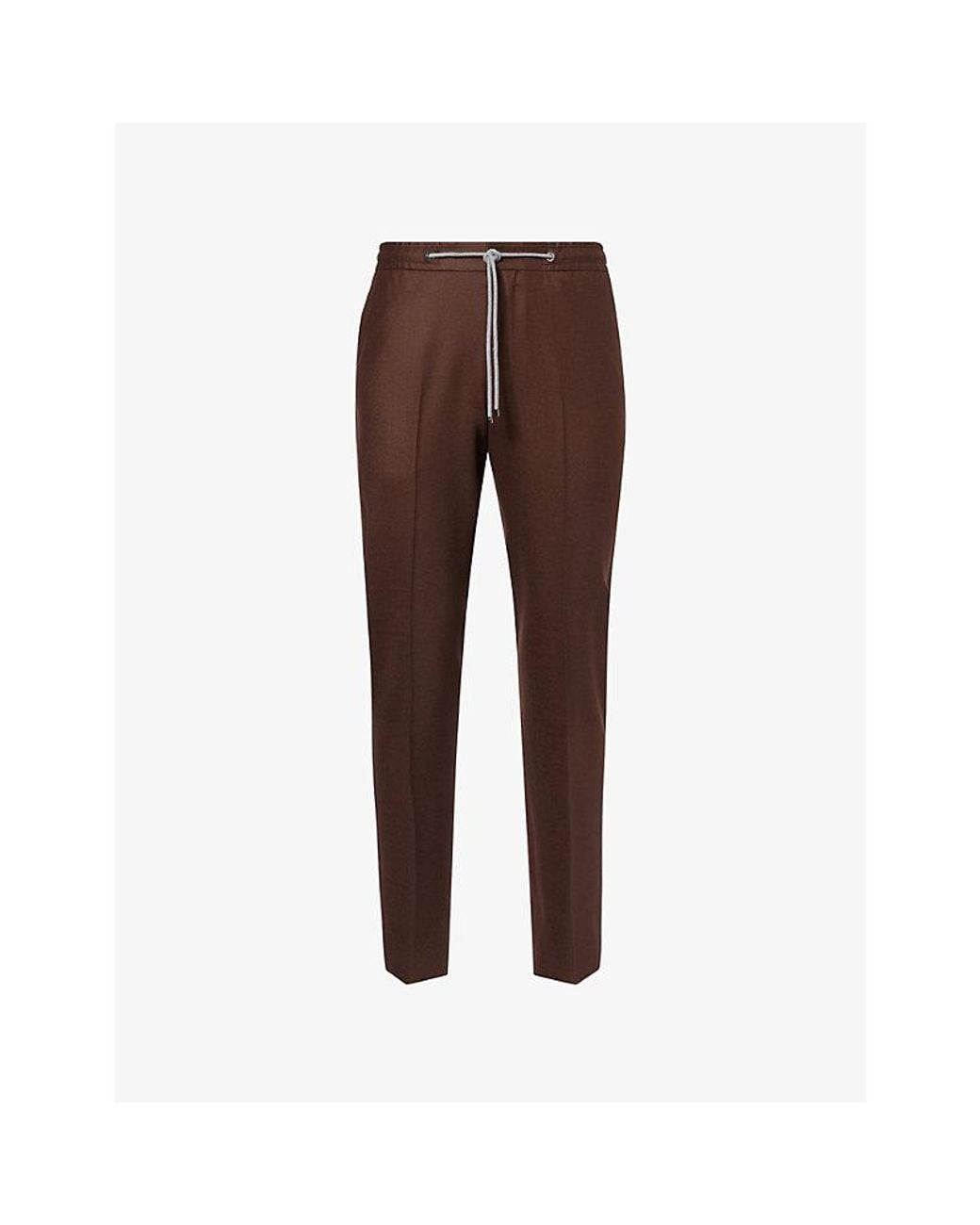 Corneliani Brown Drawstring Straight-Leg Wool-Blend Trousers for men
