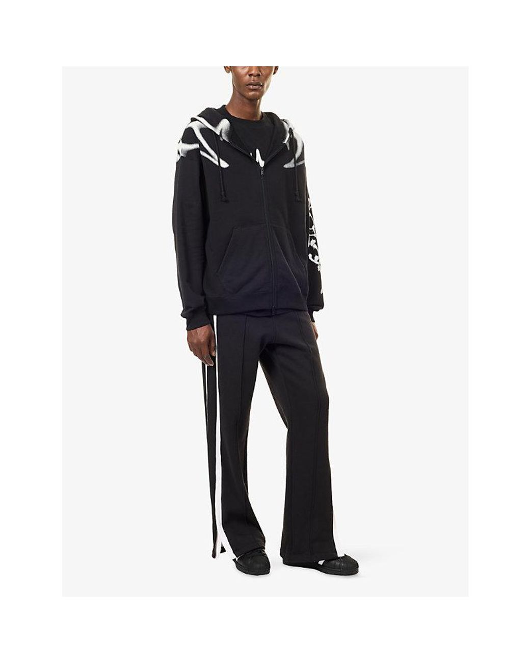 Y-3 Blue Graphic-Print Zip-Up Cotton Hoody for men