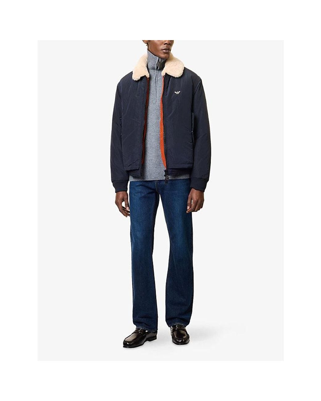 Emporio Armani Blue Reversible Crinkled Shell Bomber Jacket for men