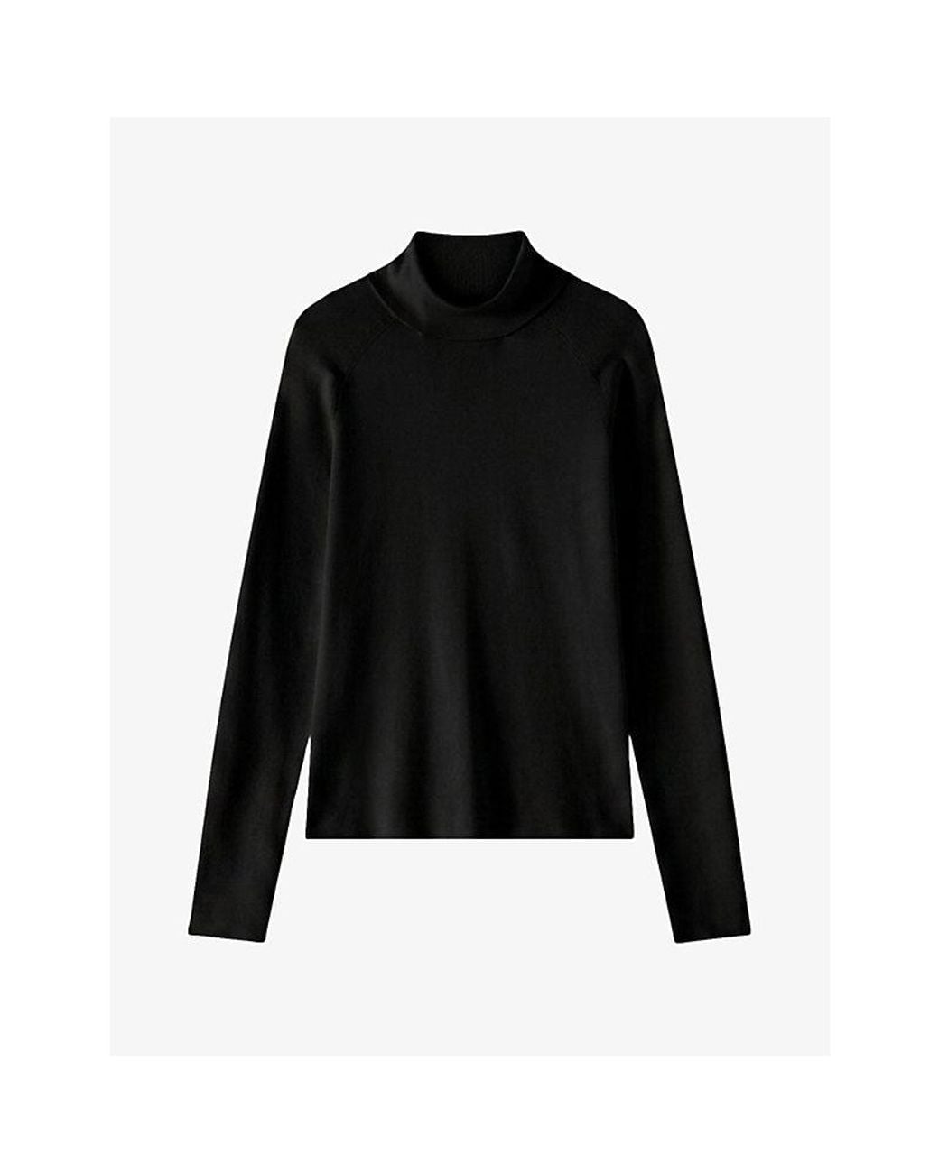 Joseph Black Lola High-Neck Long-Sleeve Silk Top