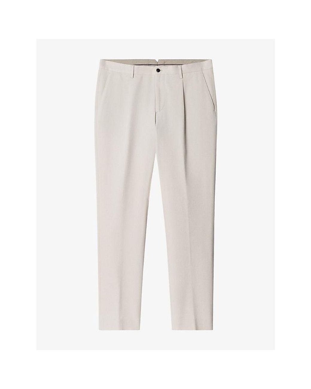 Hackett Natural Pleated-Front Tapered-Leg Stretch Cotton-Blend Trousers for men
