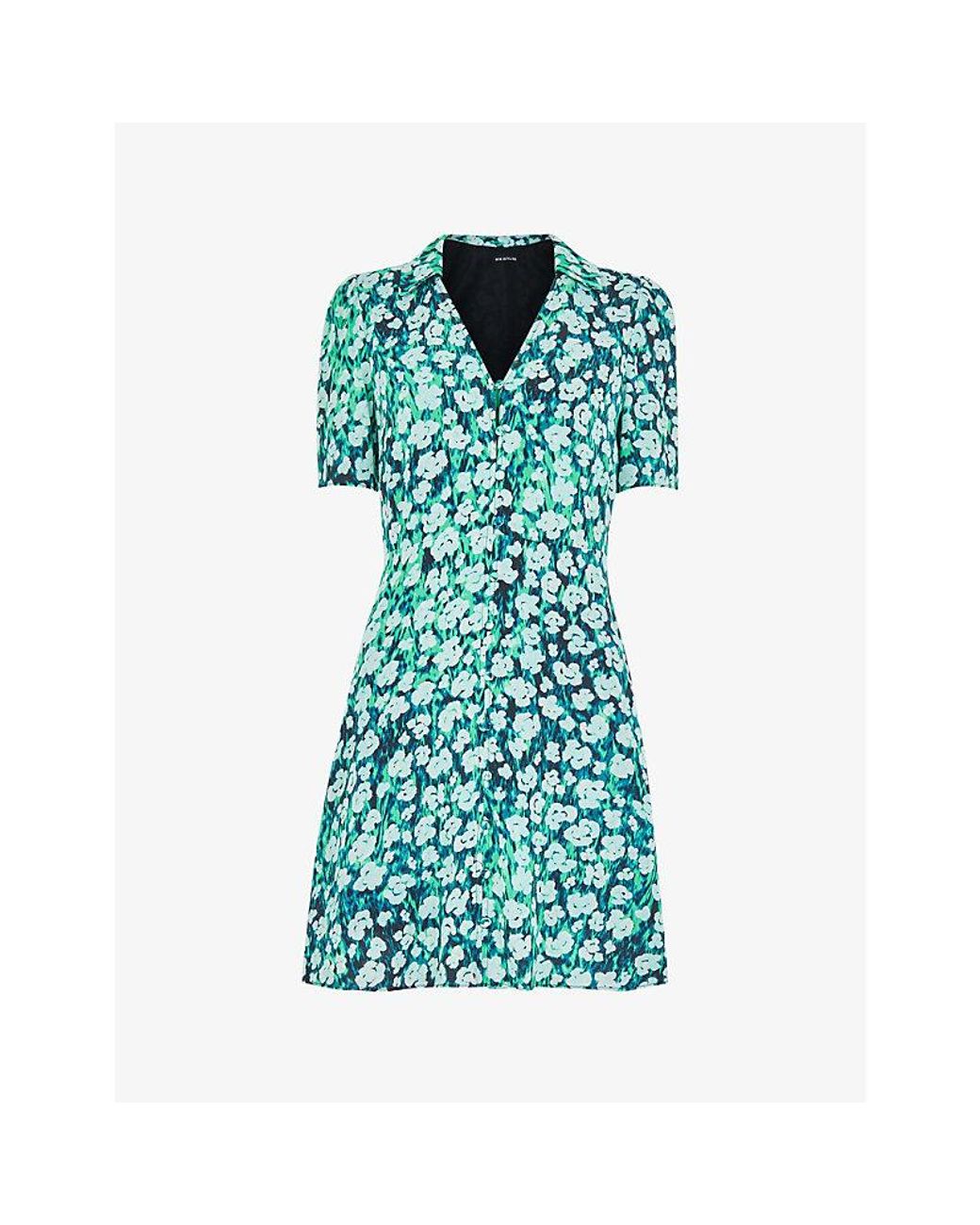 Whistles Rowal Floral-print Short-sleeve Woven Mini Dress in Blue | Lyst