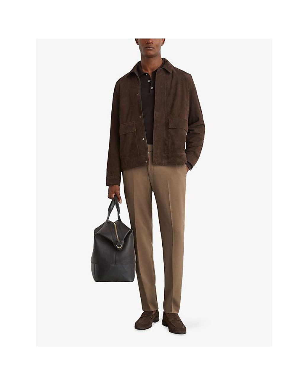 Reiss Brown Found Slim-Fit Drawstring Stretch-Woven Trousers for men