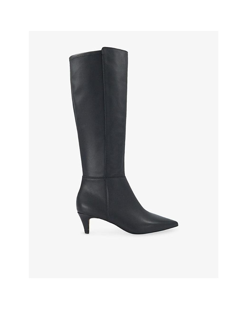 Dune Black Shasa Leather Heeled Knee-High Boots