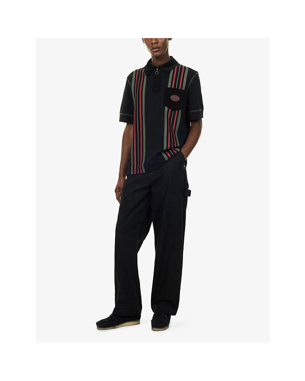 Nicholas Daley Black Contrast-Stripe Corduroy-Trim Cotton Polo Shirt for men