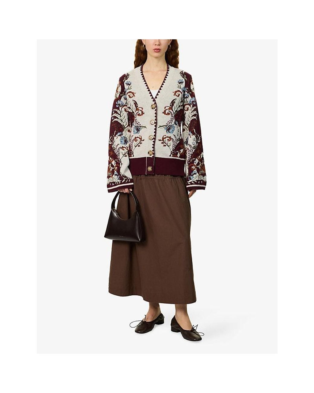 Farm Rio Red Millena Wool-Blend Cardigan