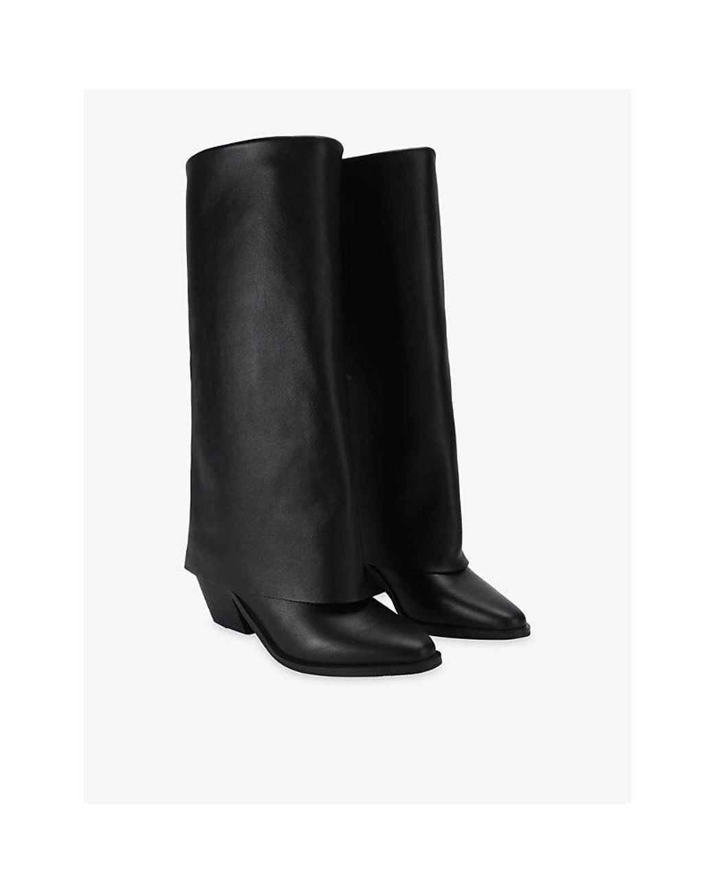 Kurt Geiger Black Mag Folded Leather Knee-High Boots