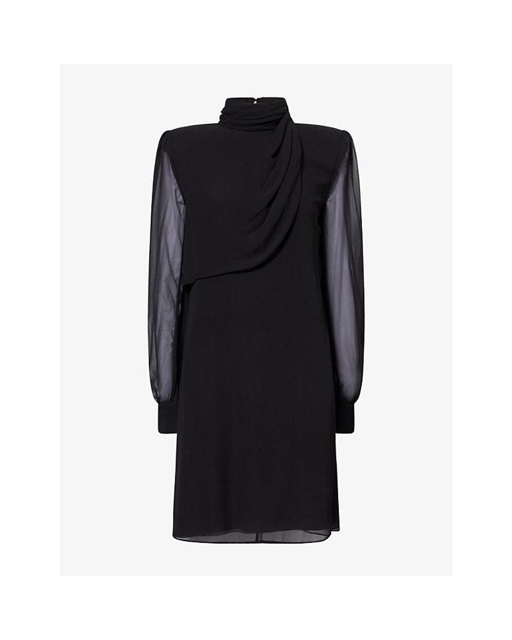 Valentino Black Draped High-Neck Silk Mini Dress