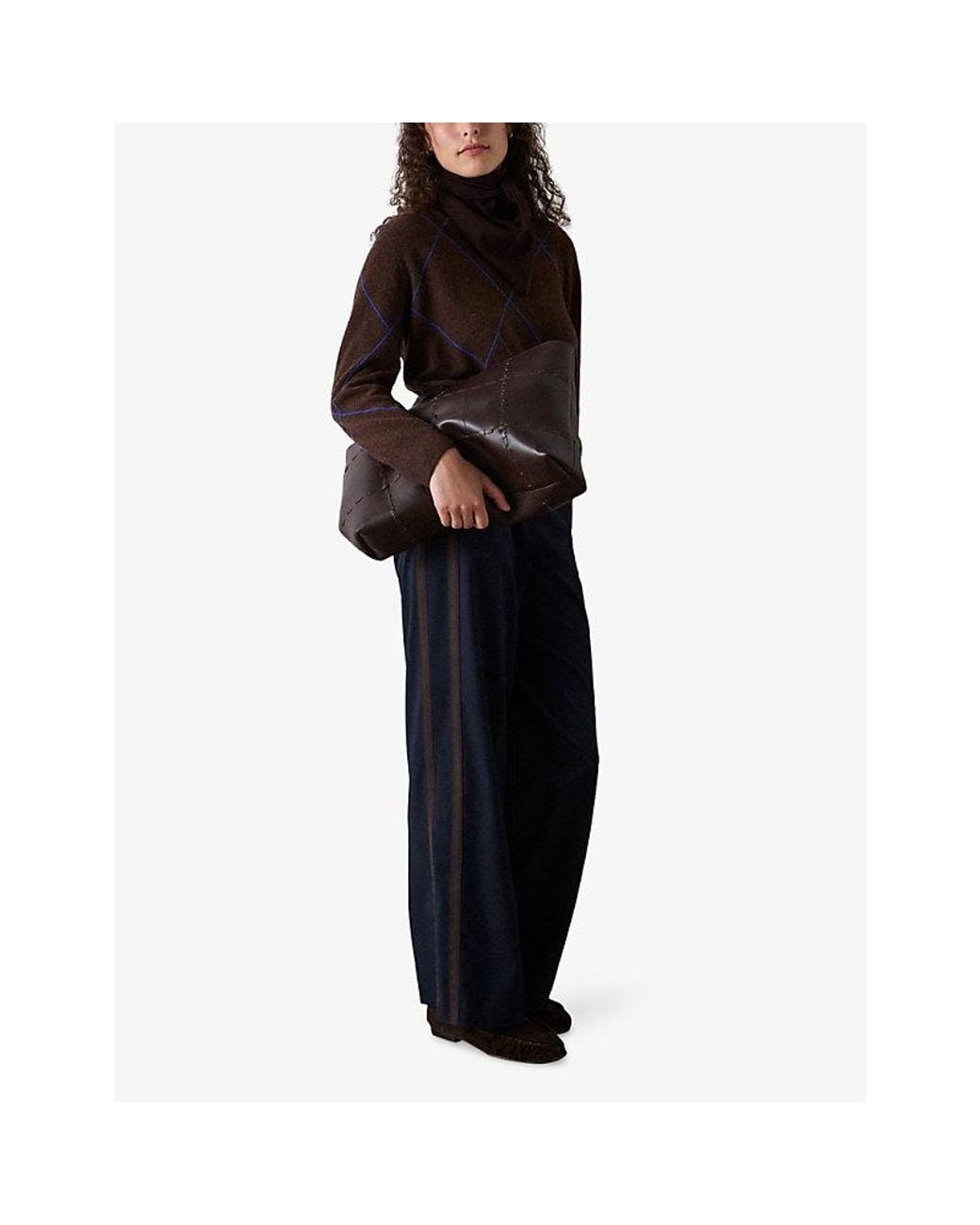Whistles Blue Side-Stripe Straight-Leg Stretch-Woven Trousers