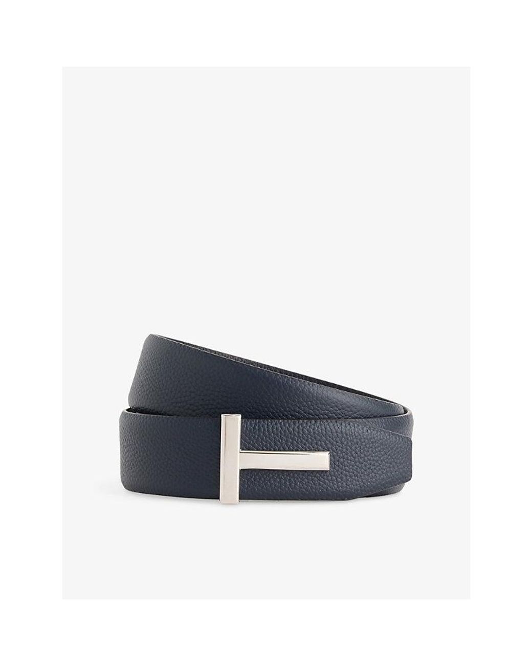 Tom Ford Blue T-Icon Reversible Grained-Leather Belt for men