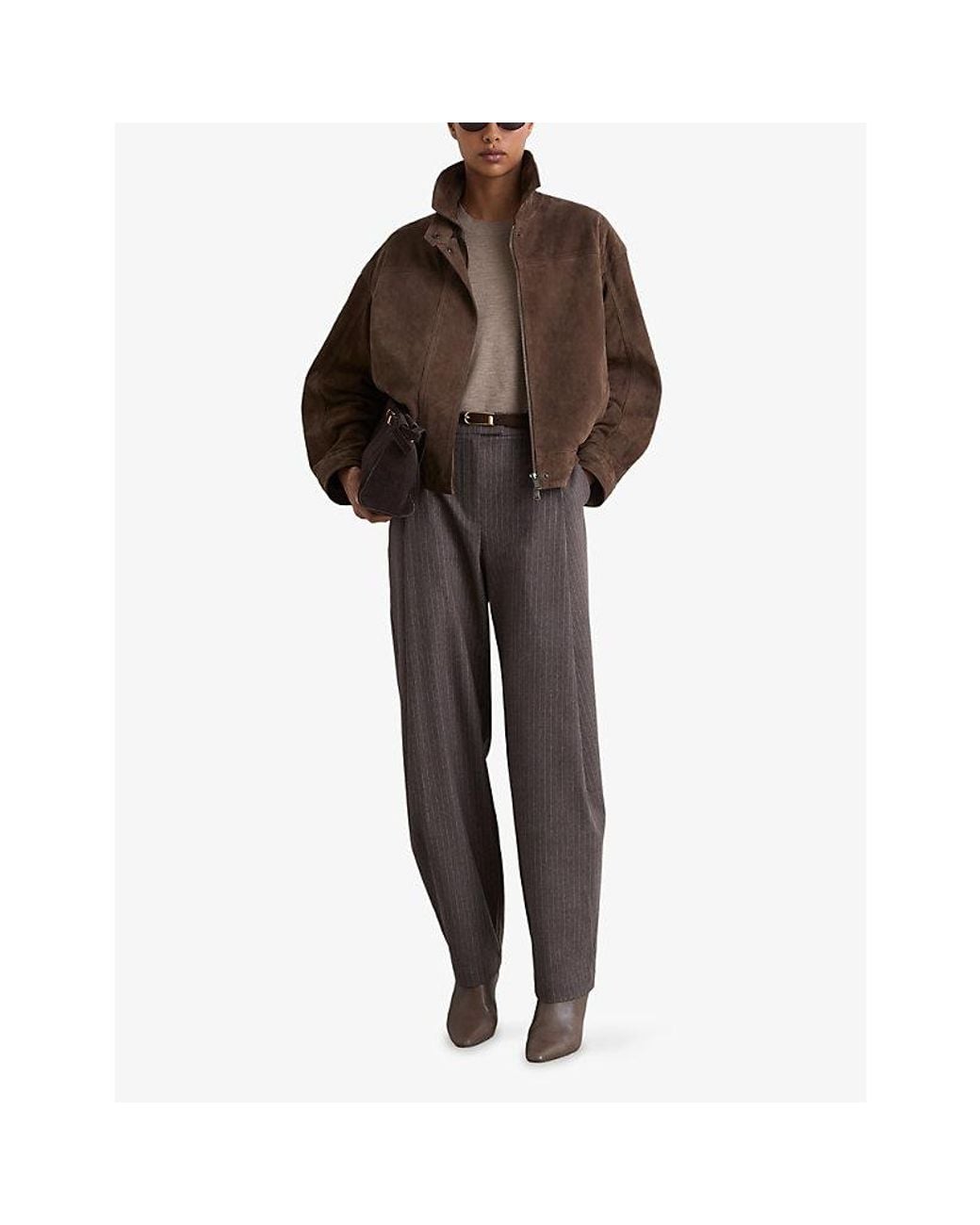 Reiss Brown Cooper Relaxed-Fit Suede Jacket