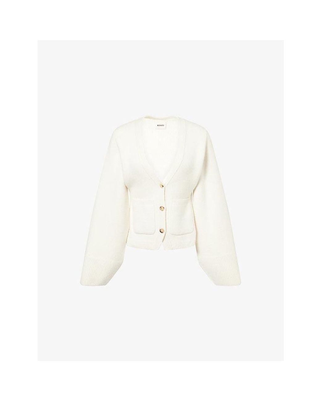 Khaite White Scarlet V-Neck Cashmere Cardigan