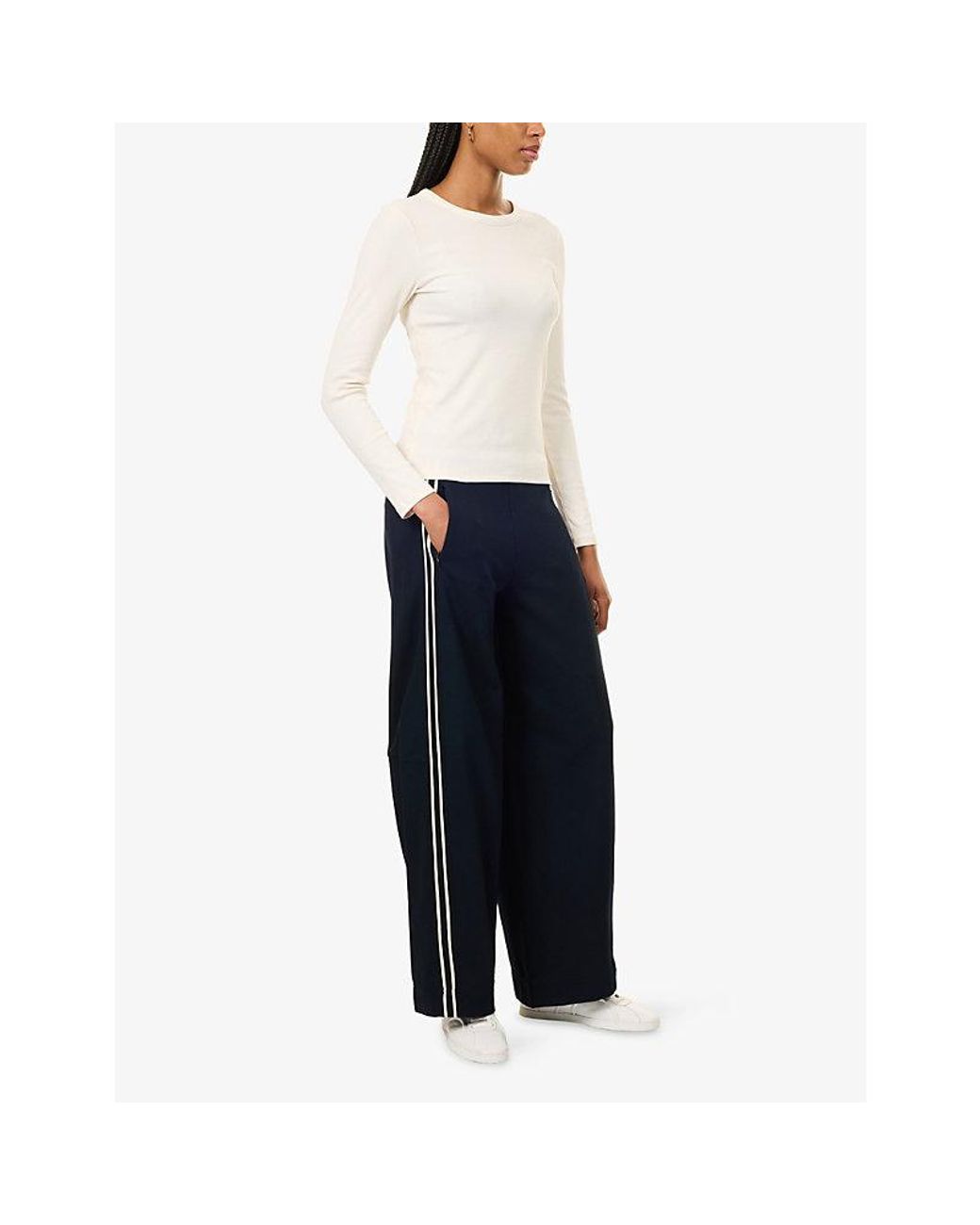 ME+EM Blue Side-Stripe Barrel-Leg Jersey Trousers