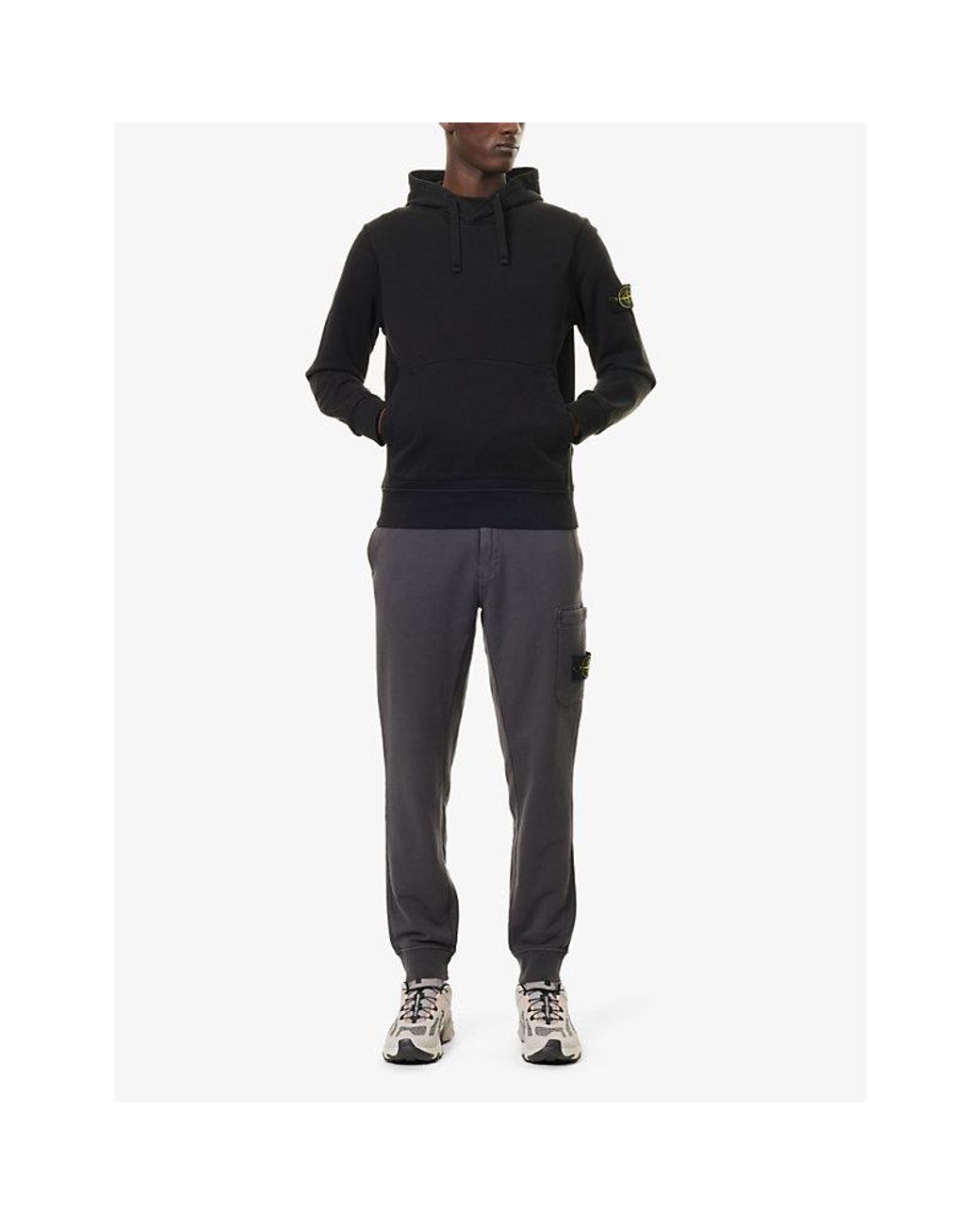 Stone Island Black Kangaroo-Pocket Brand-Badge Cotton-Jersey Hoody for men