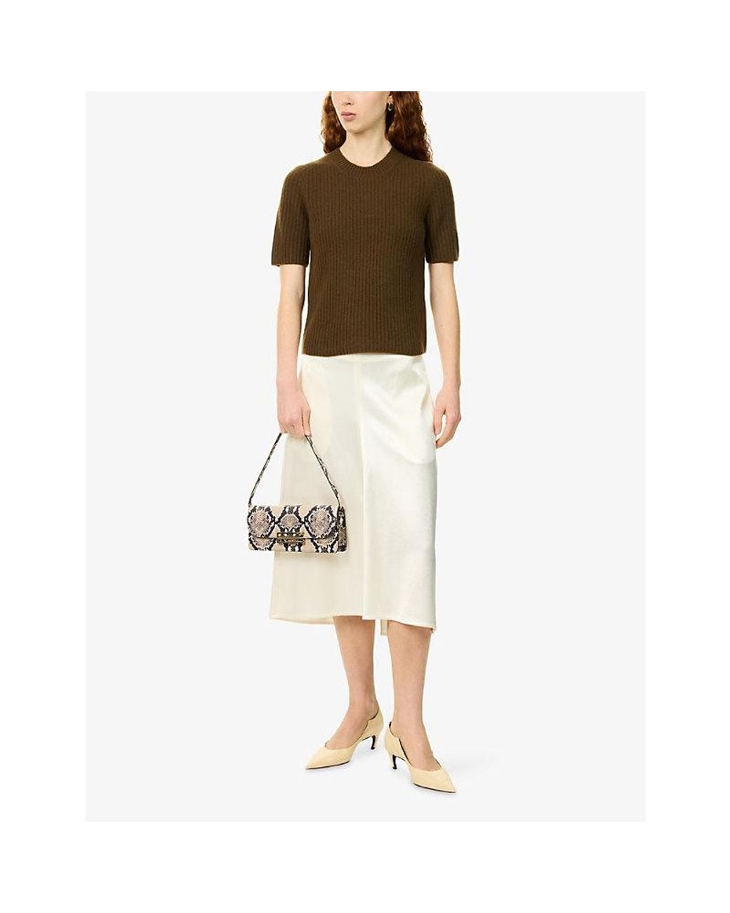ME+EM Brown Rib Straight Merino Wool Knit T-Shirt