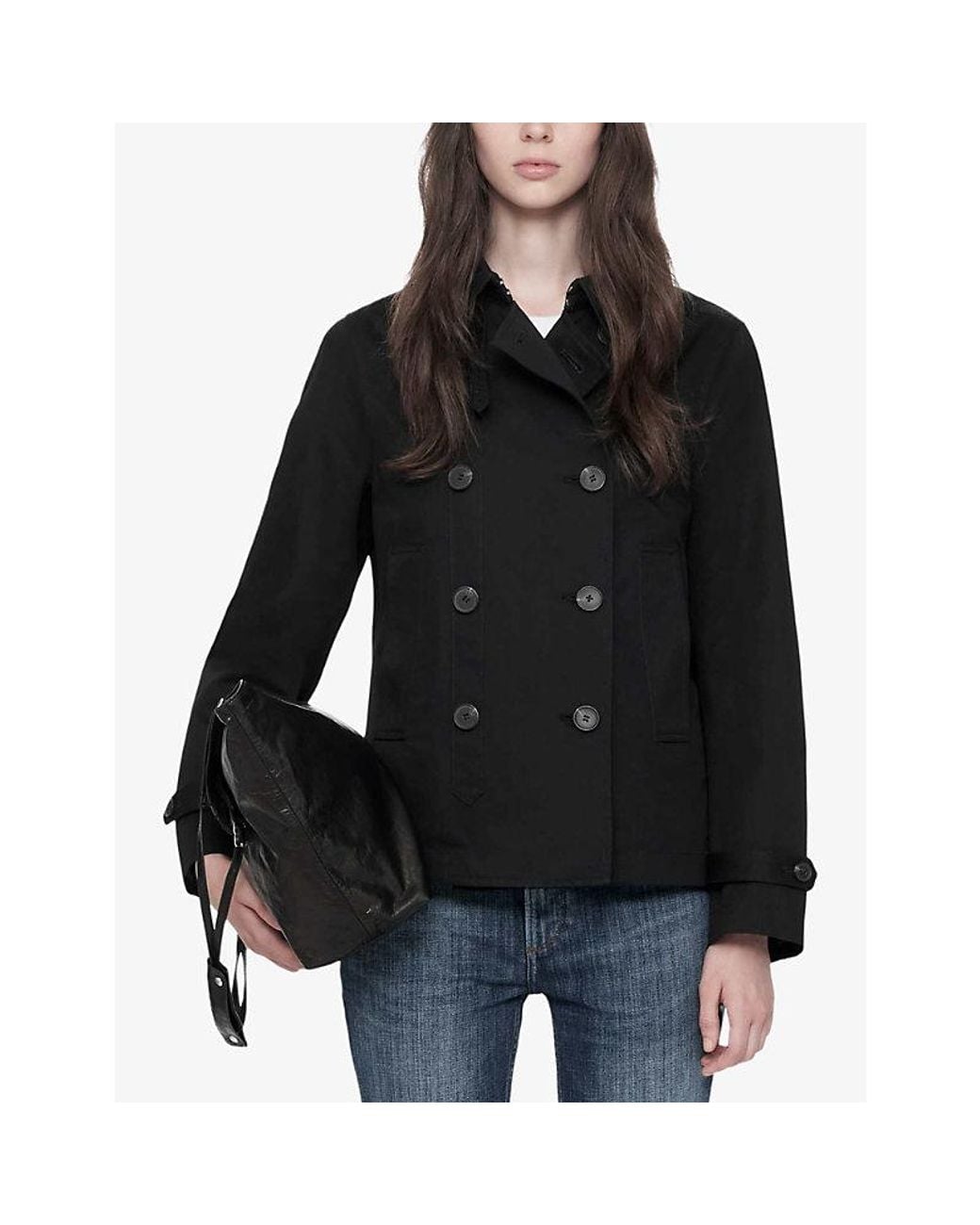 AllSaints Black Tilda Double-Breasted Cotton Jacket