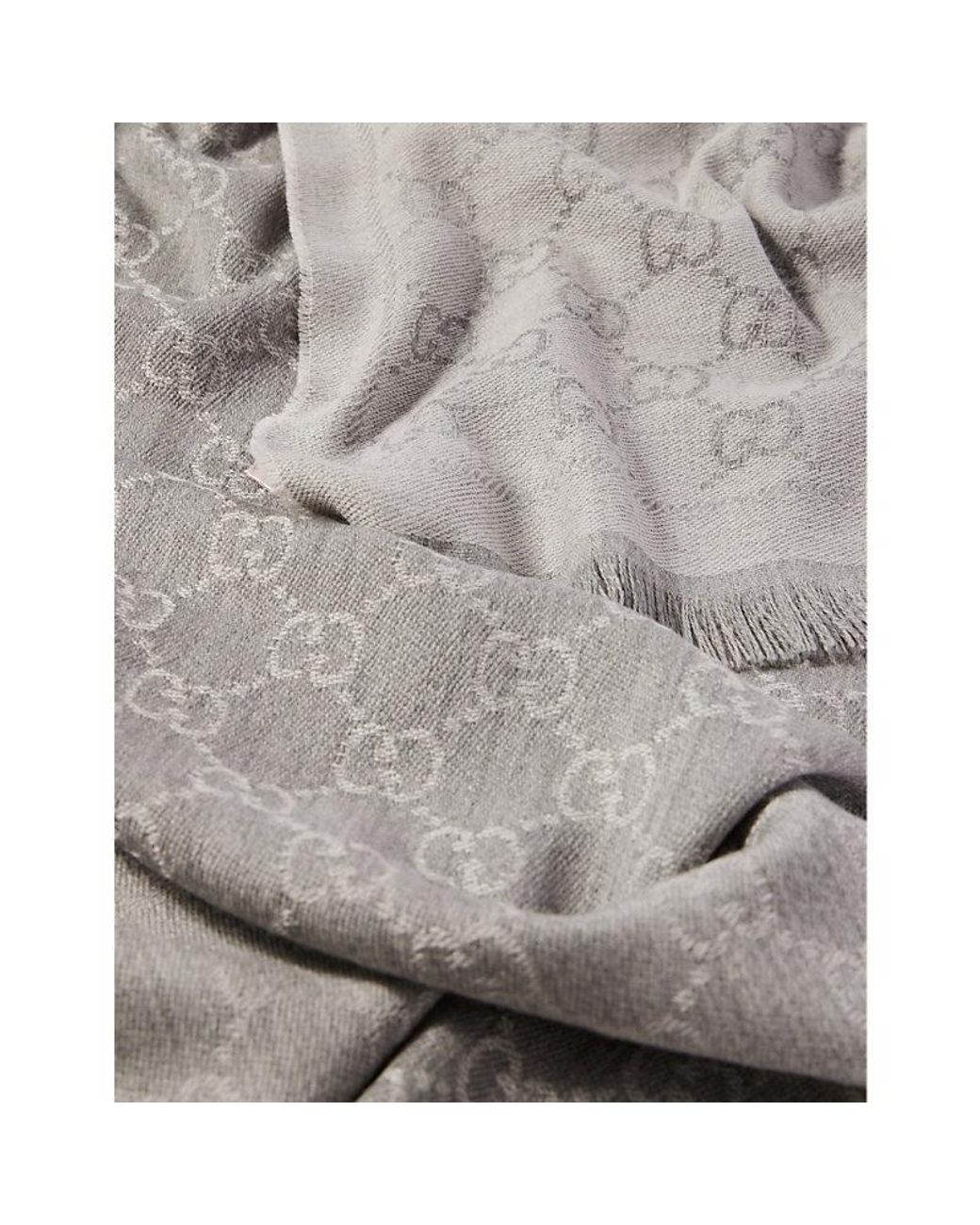 Monogram-pattern Fringed-trim Wool Scarf in Gray | Lyst