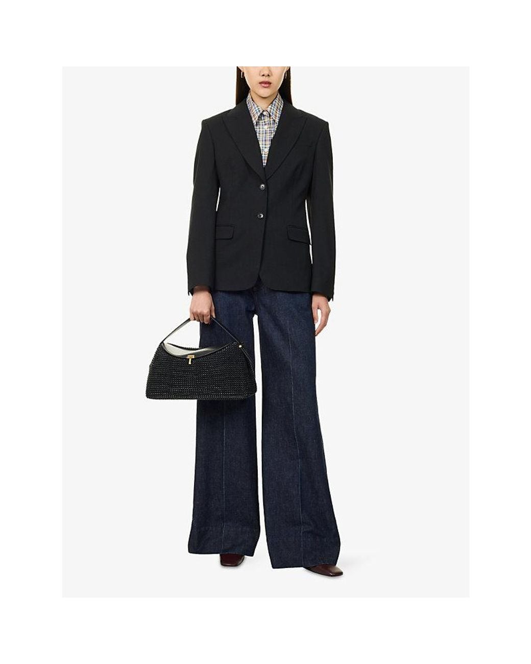 ME+EM Black Single-Breasted Peak-Lapel Woven Blazer