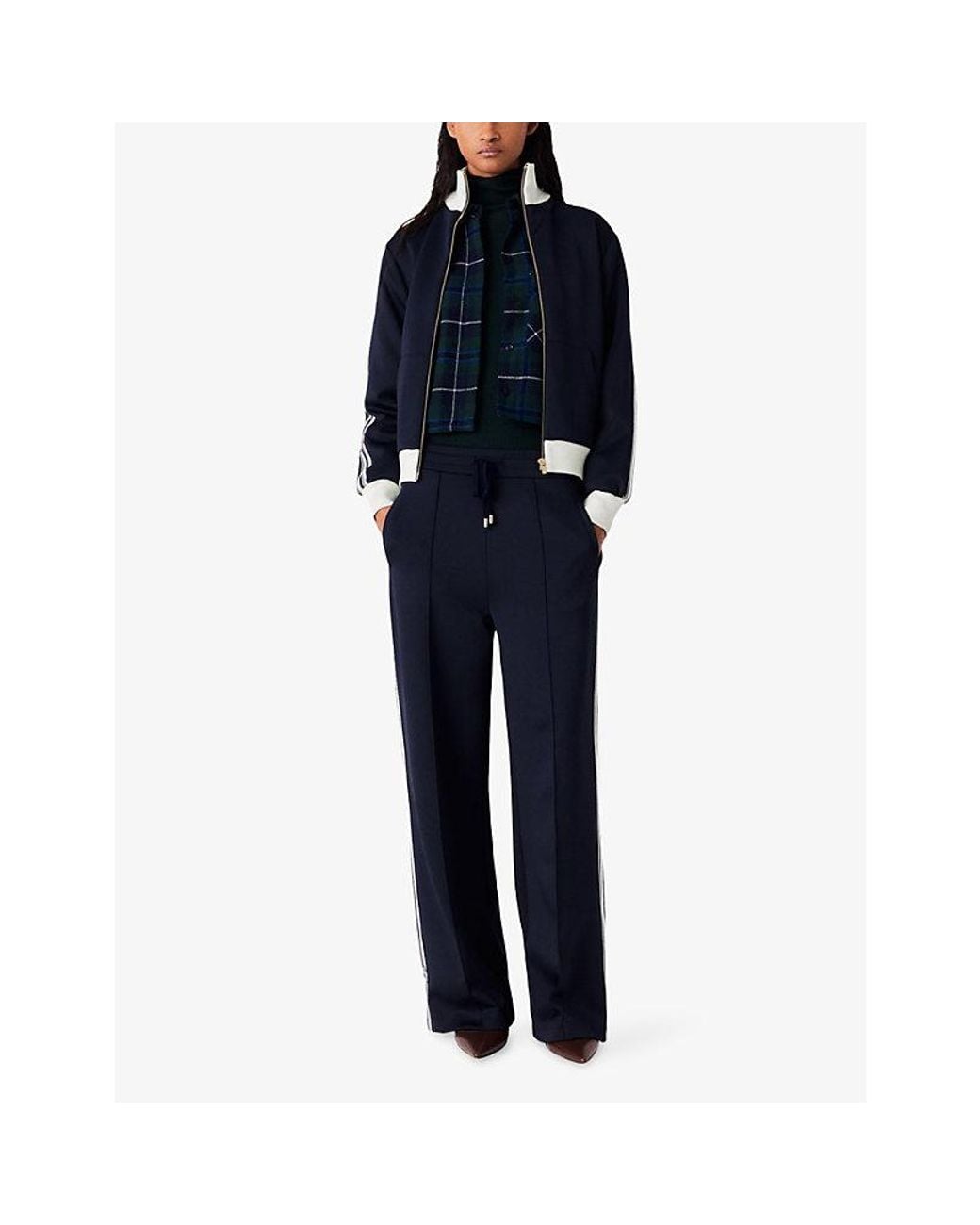 Maje Blue Zipped Side-Stripe Stretch-Jersey Sweatshirt