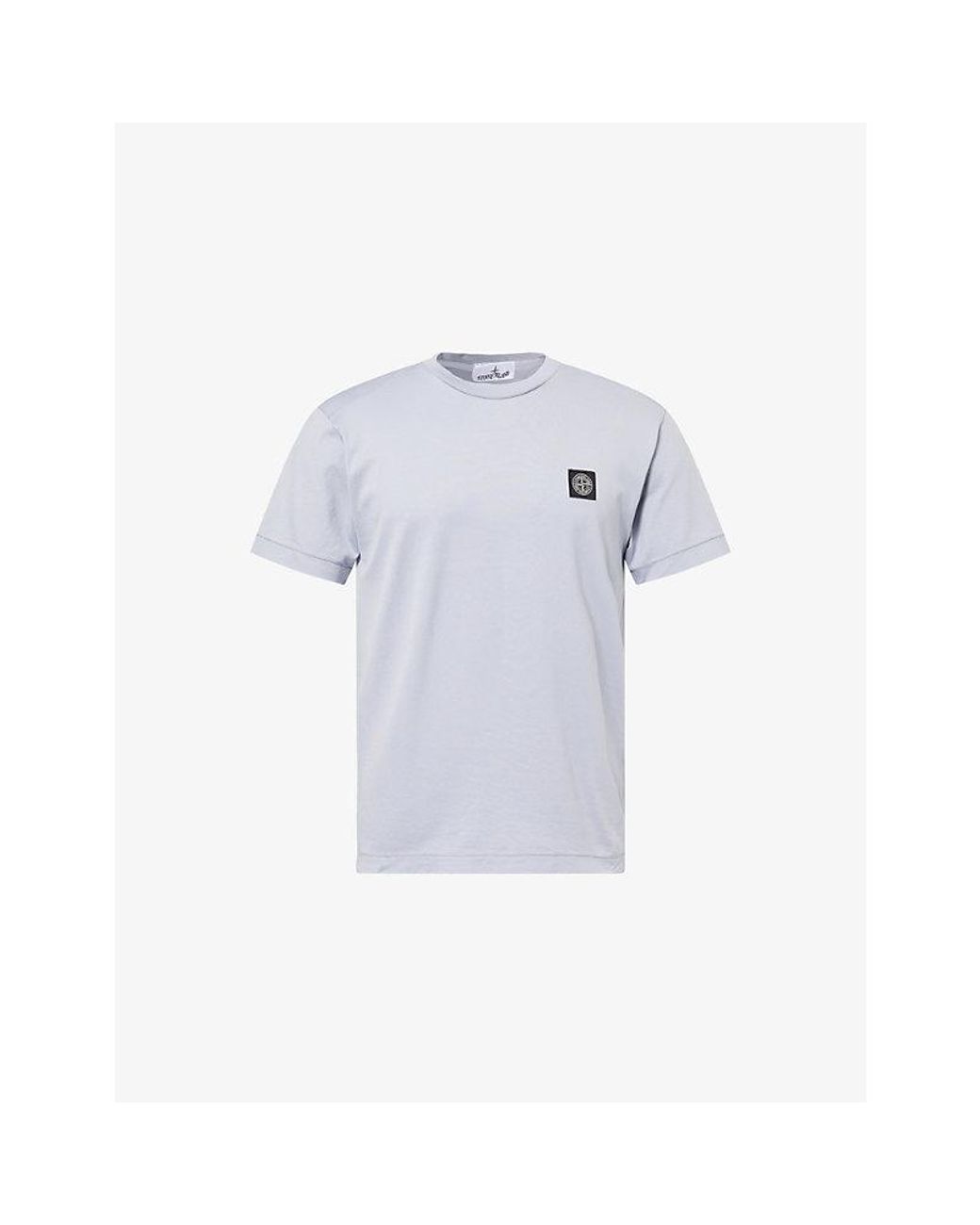 Stone Island Blue Brand-Patch Cotton T-Shirt for men