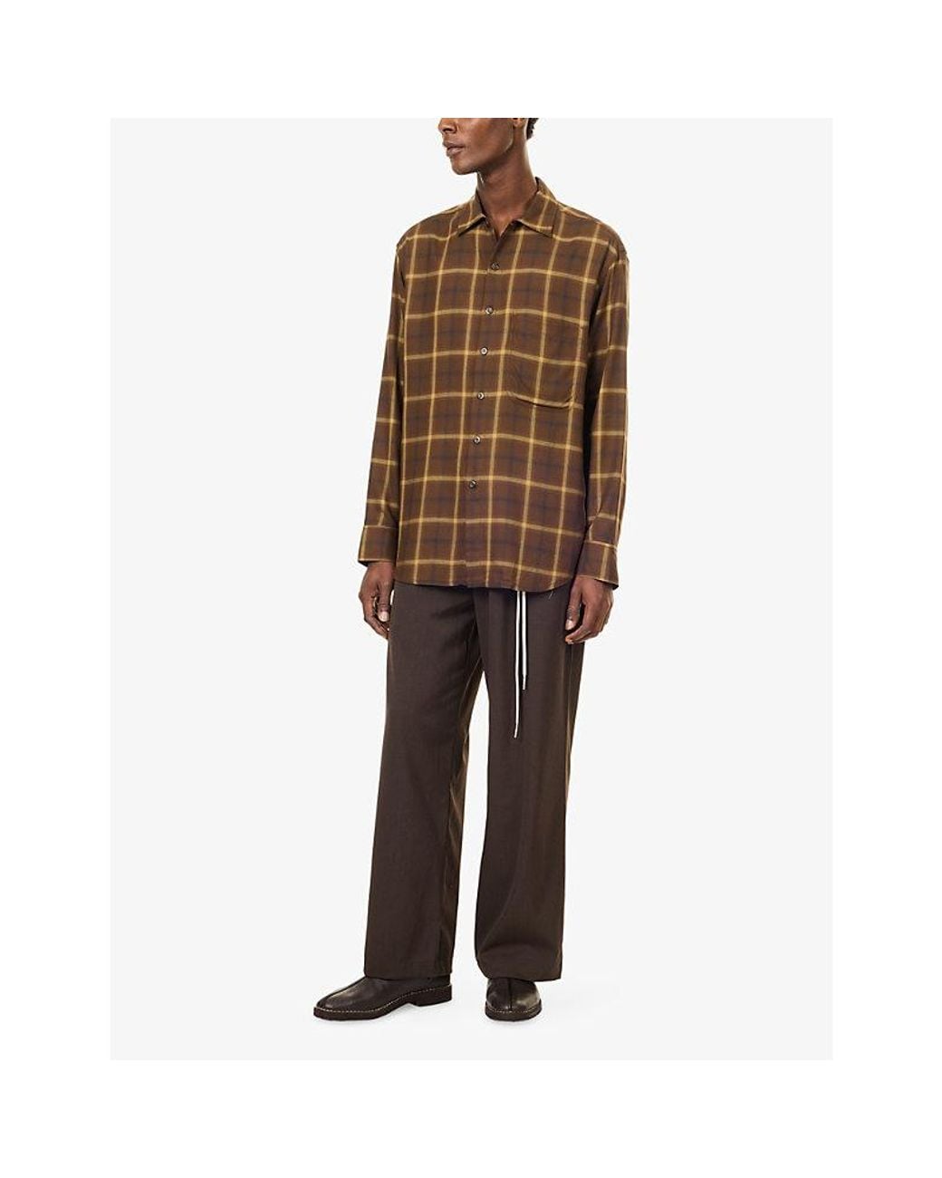 Song For The Mute Brown Still Life Checked Woven Shirt for men