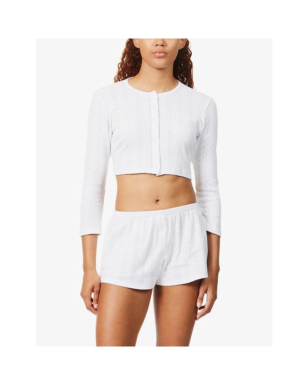 Cou Cou Intimates The Crop Pointelle-pattern Organic-cotton Cardigan in  White | Lyst